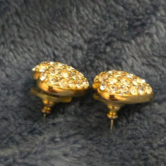 Swarovski Pave Crystal Gold-Tone Heart Stud Earrings - Picture 8 of 9